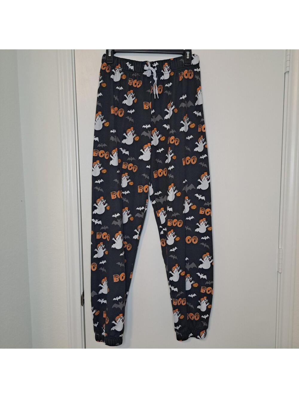 BUC-EES Pajama Sleep Pants Joggers Unisex Youth M Beaver Halloween Ghosts Black